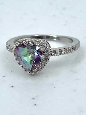 Fashion mystic topaz rainbow silver toned ring